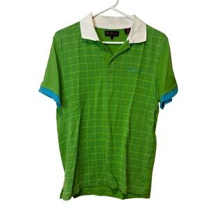 Ben Sherman Mens Lime Green Grid Short Sleeve Polo Shirt‎ Size M Y2K 00s Skater
